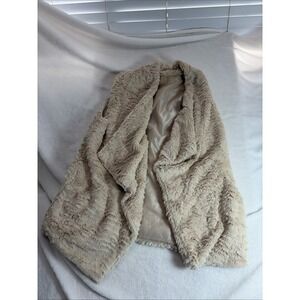 Jolt Tan Faux Fur Vest Size Med Open Front  Pockets Soft Cozy Y2K Sleeveless